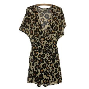 Show Me Your Mumu Chiffon Women's Size Large Brown Tan Leopard Faux Wrap Dress